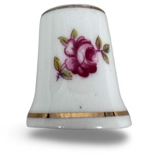 Royal Adderley Bone China Thimble Pink Rose Floral Gold Trim England Vintage